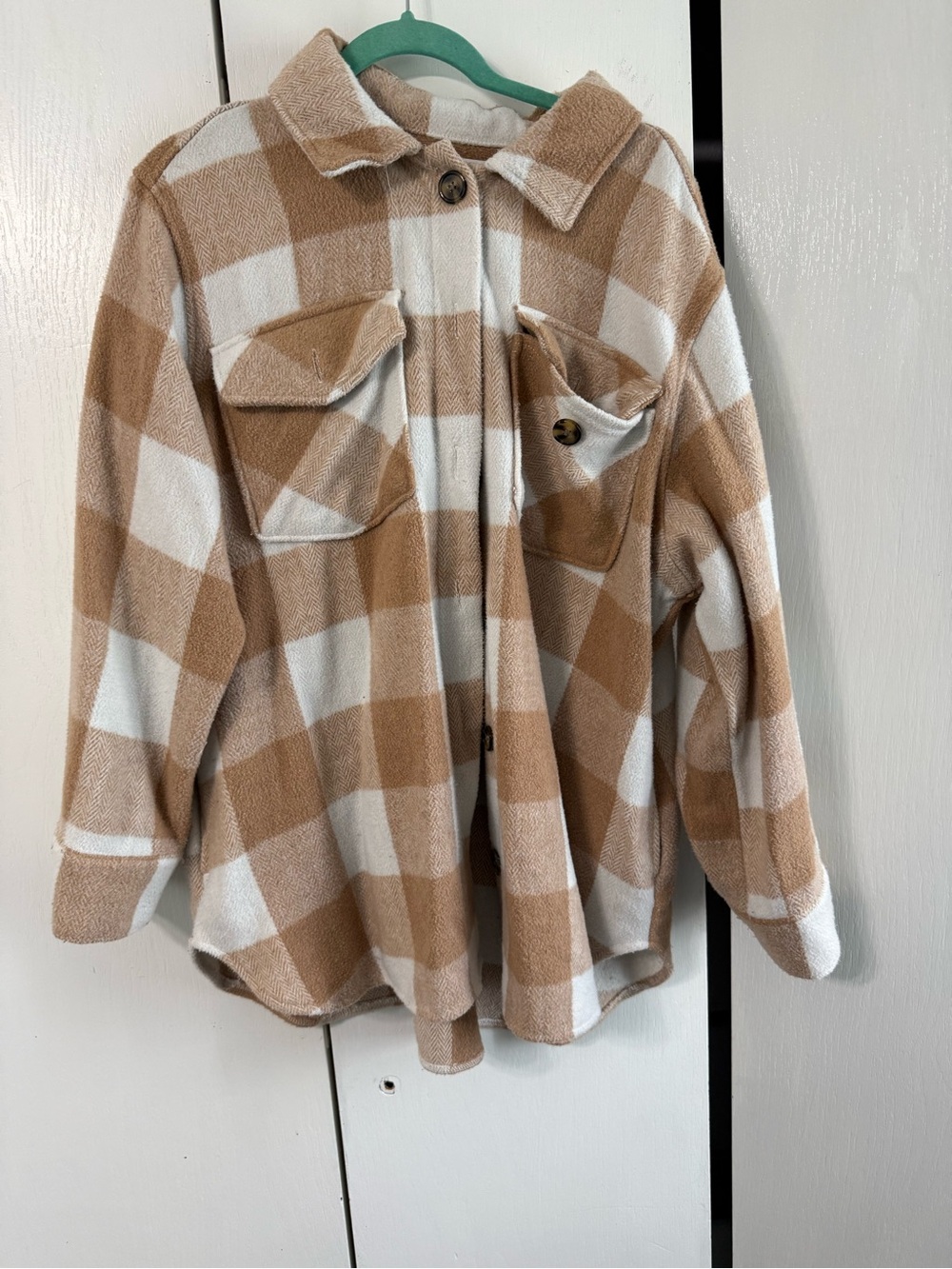 Time and Tru Tan and White Plaid Shacket